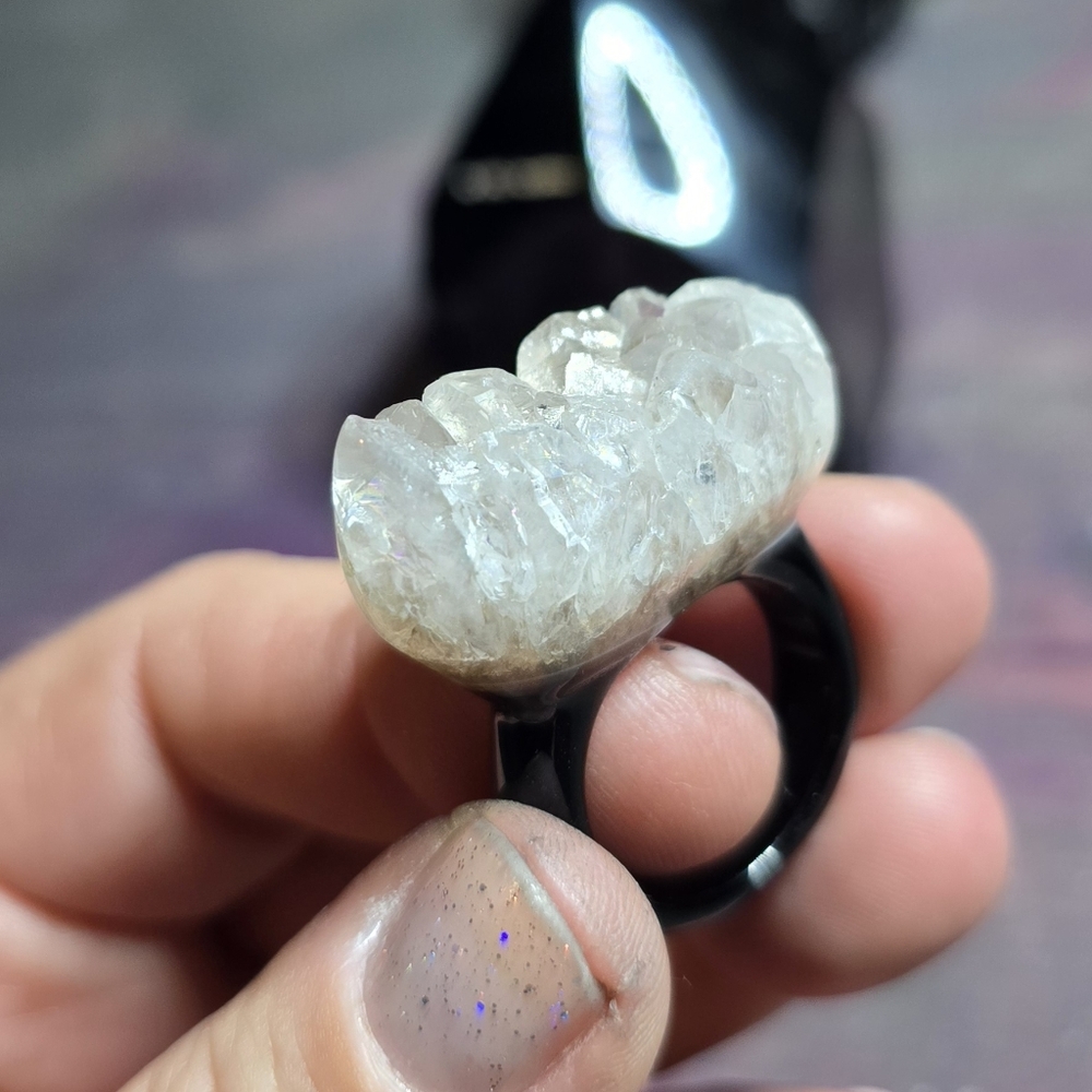 Quartz/Agate Cluster Statement Ring Size 8 1/2 - image 1